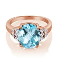 thumbnail image 2 of Gem Stone King 7.58 Ct Oval Checkerboard Sky Blue Topaz E-F Lab Grown Diamond 18K Rose Gold Plated Silver Ring (Size 8), 2 of 4