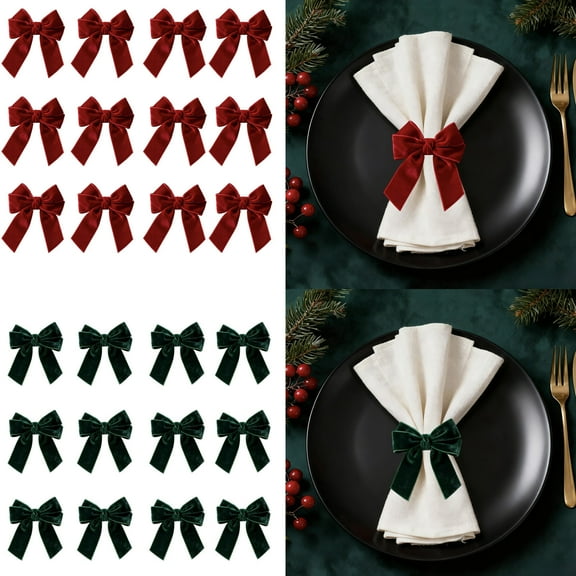 Christmas Bow Napkin Ring, Holiday Napkin Holder, Polyester Napkin Buckle, Festive Table Setting, Home Dining Decor