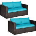 thumbnail image 2 of Costway 4PCS Patio Rattan Corner Sofa Sectional Furniture Set Blue Cushion, 2 of 9