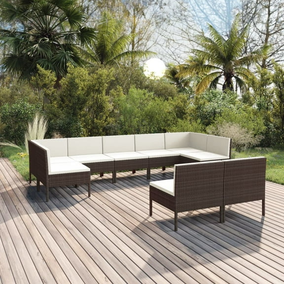 vidaXL 9 Piece Patio Lounge Set with Cushions Poly Rattan Brown, 3094603