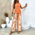 thumbnail image 5 of Guluxicc 2 Piece Women's Outfit Sets Crew Neck Short Sleeve Double Layer Hem Top Leaf Print Wide Leg Pants, 5 of 7