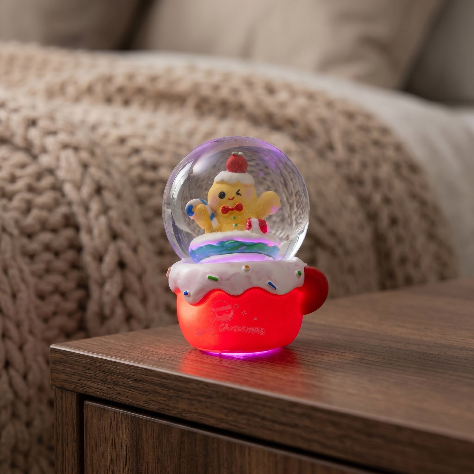Unique Bargains Crystal Ball Shatterproof LED Glitter Snow Globe Red I 2.6" x 2.6" x 3.7"