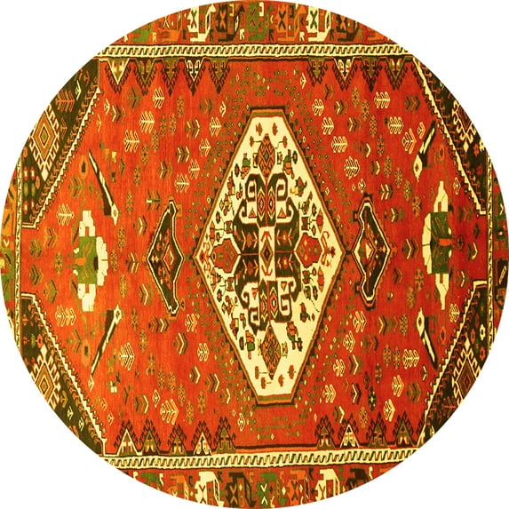 Ahgly Company Indoor Round Persian Yellow Traditional Area Rugs, 4' Round