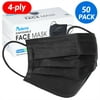 Modenna 4-Ply Disposable Face Masks Black 50Pcs, 4 Layer Elastic Ear Loop Masks (General Use)
