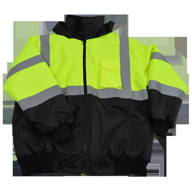 Petra Roc LQBBJ-C3-S Blouson Bombardier Imperméable Lime et Noir Ansi Classe 3 Doublure Matelassée Capuche à Enroulement 2 Poches Slash 1 Poche Cell, Petit