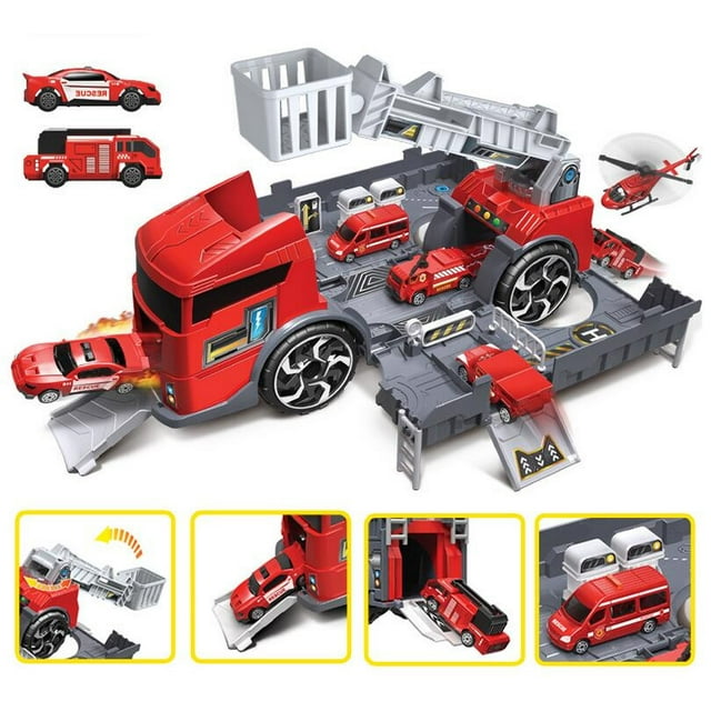IROINID Ensemble de Stationnement de Rangement de Véhicules d'Ingénierie de Pompiers à Déformation pour Enfants Jouet