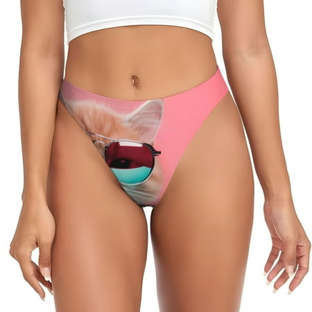 Adobk Cool Cat Pink Sunglasses Print Seamless Women Underwear Thongs No Show Ladies Thong No Line Breathable Comfortable Panties Undies for Women-X-Large