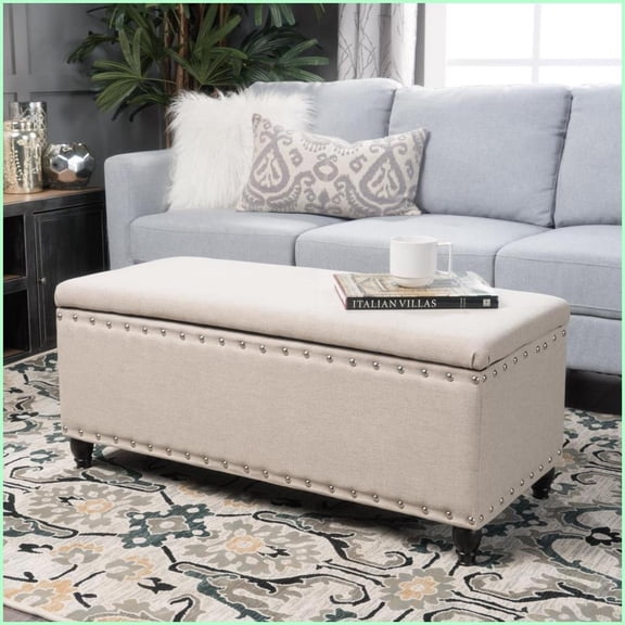 Storage Ottoman with Padded Seat & Spacious Storage | Wheat | Fabric