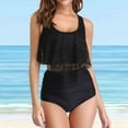 thumbnail image 2 of PEASKJP Bikini Set for Women Two Piece Plus Size High Wasit Modest Bathing Suit Black 2XL, 2 of 5