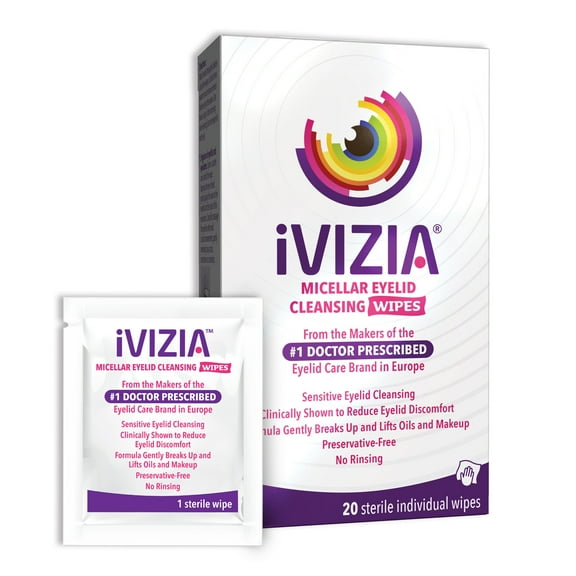 iVIZIA Eyelid Cleaning Makeup Remover Wipes for Sensitive Skin, 20 Count
