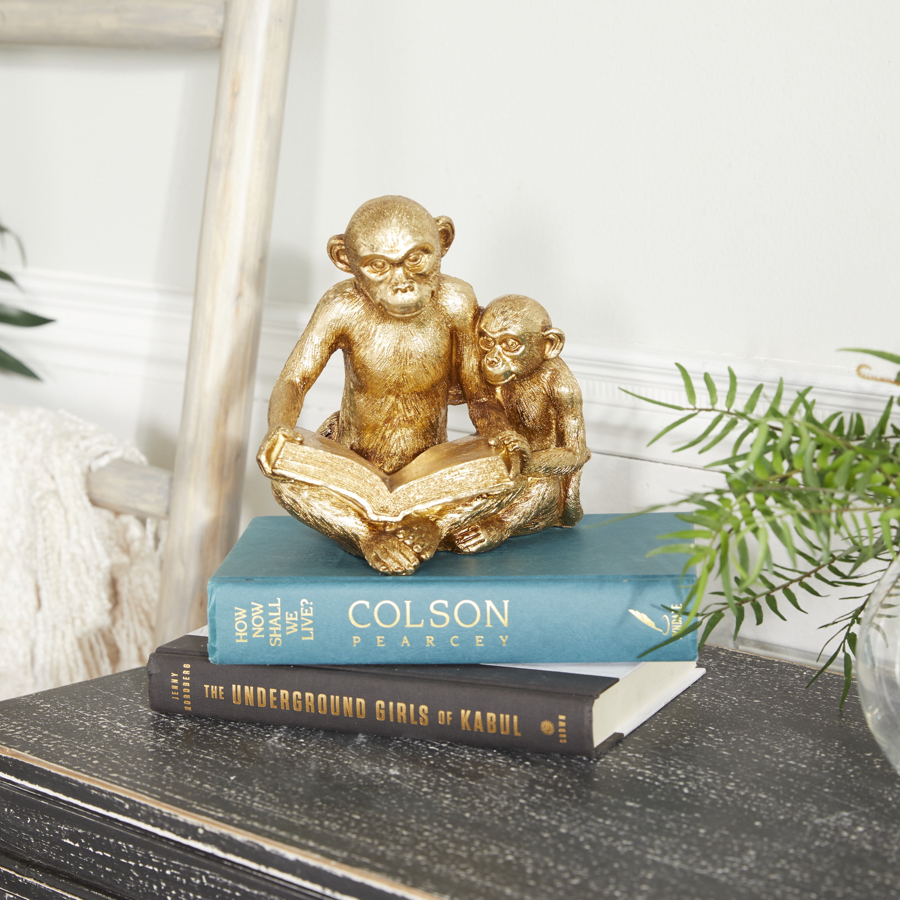 9" x 7" Gold Polystone Monkey Sculpture, by DecMode