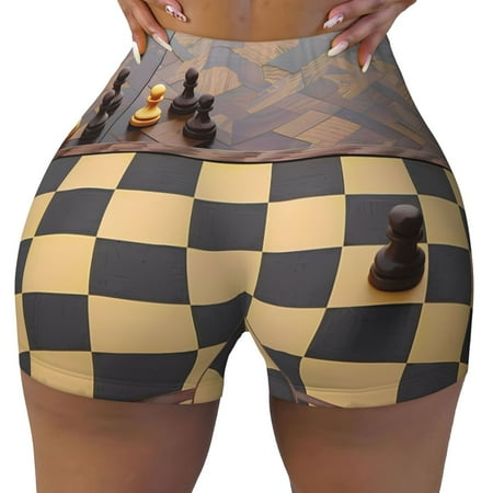Workout Shorts Women  Chess Board With Pawns Biker Shorts for Women Running Gym Spandex Shorts Tummy Control
