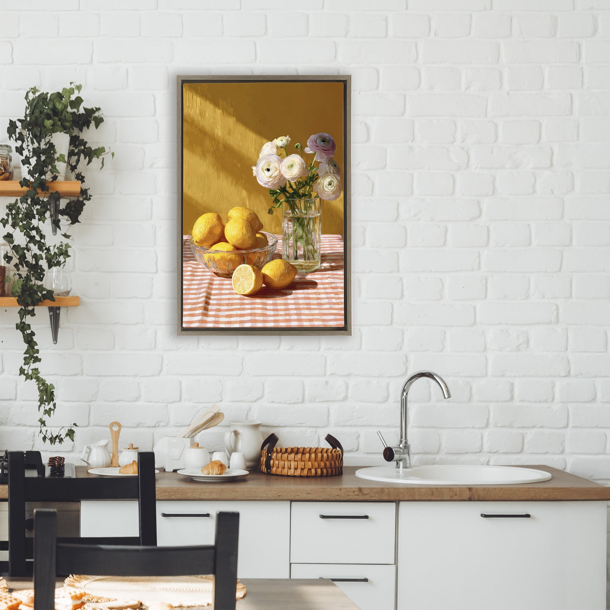 Stupell Industries Lemony Breakfast Arrangement Brown Framed Floater Canvas Wall Art, design by Petal Prints Design