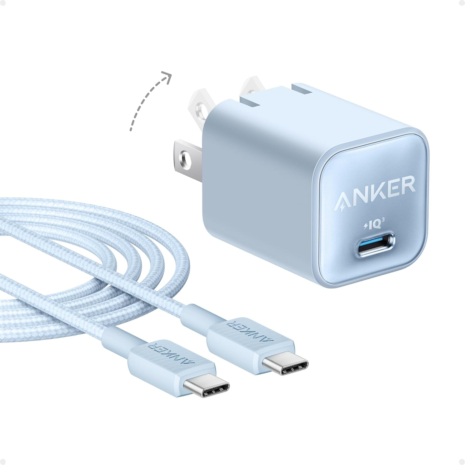 RGHJAR-Anker Nano Charger, USB C GaN Charger 30W, PIQ 3.0 Foldable PPS Fast Charger for iPhone 17/16 and More Series, Galaxy, iPad, Compatible with MagSafe (Blue)