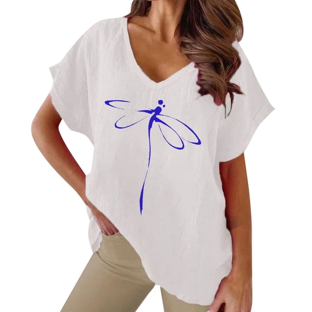 TSADFHJI Hauts de Noël pour Femmes Rouge T-Shirt Décontracté à Manches Courtes Imprimé Animal Col en V S Blanc