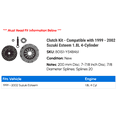 thumbnail image 2 of Clutch Kit - Compatible with 1999 - 2002 Suzuki Esteem 1.8L 4-Cylinder 2000 2001, 2 of 2