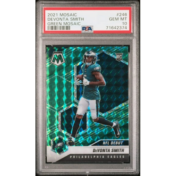 Graded 2021 Panini Mosaic DeVonta Smith #246 Green Mosaic Rookie RC Football Card PSA 10 Gem Mint