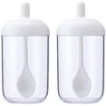 thumbnail image 1 of Paquete de 2 tarros de especias, especiero transparente blanco, caja de especias con tapa de cuchara, tarros de especias de plástico, coctelera de especias para almacenar especias/hierbas, 1 of 8