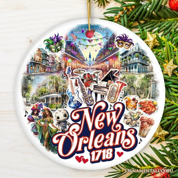 Classically Festive New Orleans Handcrafted Ornament, Mardi Gras Souvenir and Louisiana Christmas Gift