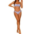 thumbnail image 2 of Conjuntos de bikini bandeau floral para mujer 2 piezas con lazo lateral y parte inferior de triángulo traje de baño color púrpura pequeño, 2 of 5