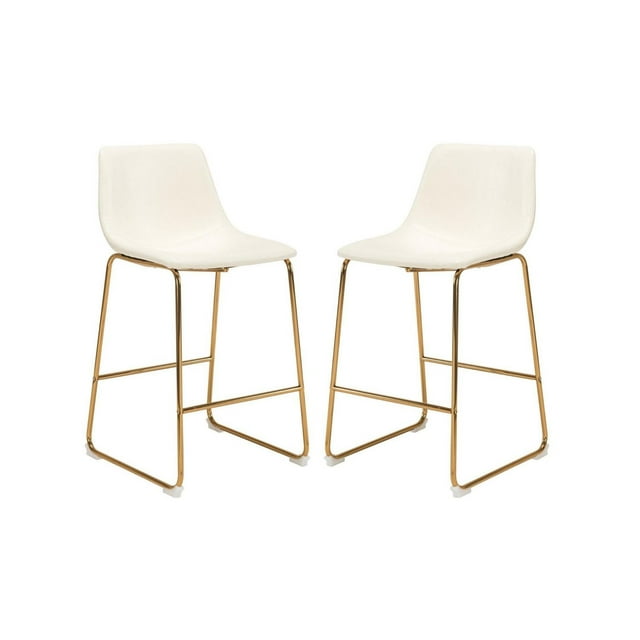 Tabourets Landon blancs avec pieds dorés (lot de 2) pour salle à manger (Plata Import)