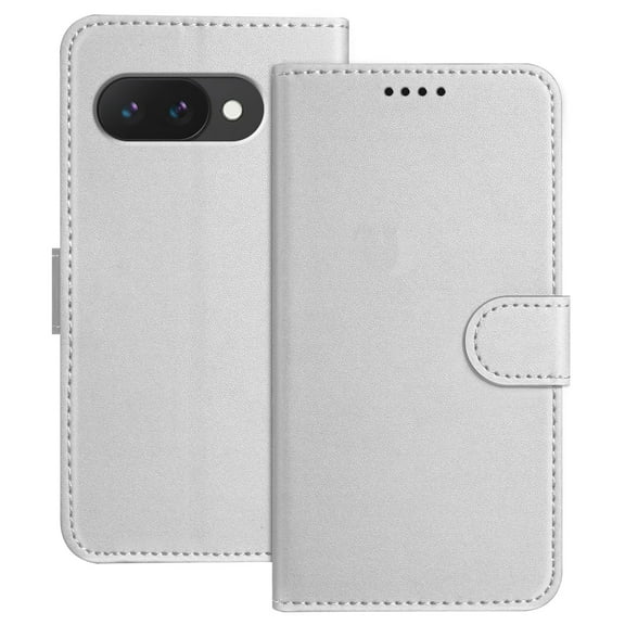 Wallet Case for Google Pixel 9a Phone Case with Card Holder, Magnetic PU Leather Stand Flip Folio Phone Cover for Women Men Girls Boys, Credit Card Slot Purse & Protective TPU Bumper, Silver