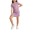 thumbnail image 2 of Xdegoge Casual Kids Girls Dress Mini Bodycon Short Sleeve Tween Summer Dress Ruched Dstring Solid Party Daily Wear, 2 of 9