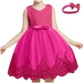 thumbnail image 2 of WRKEKC Girls Dresses Princess Dress Sleeveless Round Neck Lace Tulle Dress Elastic Waist with Hair Accessory for 3-10 Years Kids Solid Color, 2 of 4