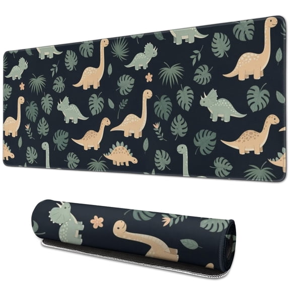 Long Mouse Pads for Desk,Dark Green Leafy Dinosaurs Pattern Desk Mats on Top Of Desks, Desk Mouse Pad Extra Large with 3mm Non-Slip Base and Stitched Edge for Gaming,Office,Work,Home 31.5"x11.8"