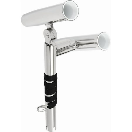 2Pcs Double-Head Stainless Steel Fishing Rod Holder Fishing Dual Rod Holder Double Angle Adjustable Rod Holder with Nylon Straps