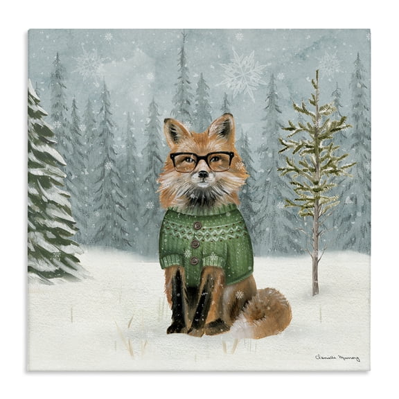 Stupell Industries Winter Woodland Fox Animals Painting Wrapped Canvas Canvas Art Print Wall Art, 17 x 17