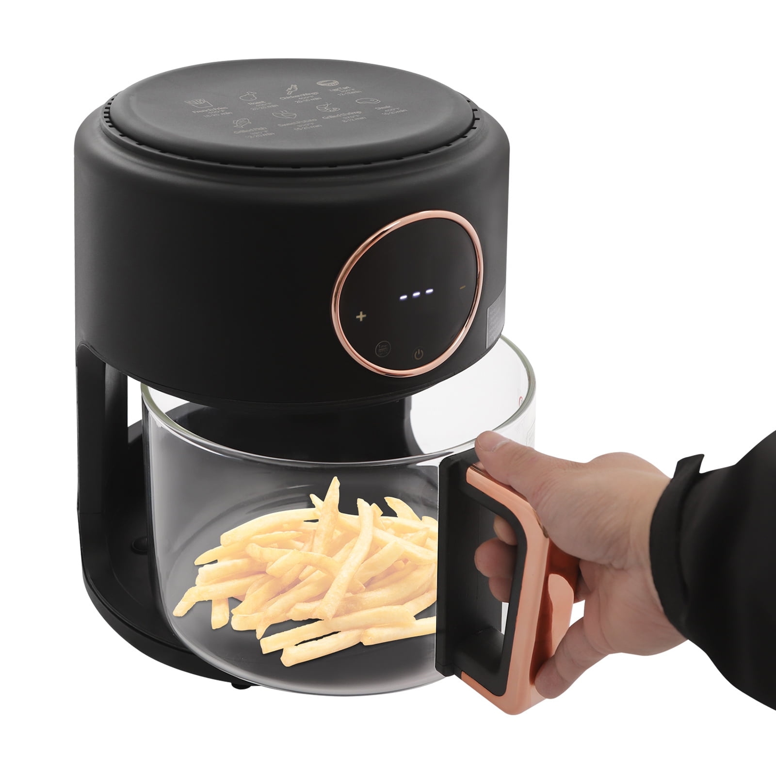 4.2L Airy Fryer, 1200W Glass Air Fryer, 360° Viewable Airy Fryer Black
