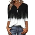 thumbnail image 2 of JTZGDY Henley Shirts for Women Vintage Floral Printed Half Button V Neck Summer 3/4 Lenght Sleeve Graphic Tunic Tees Blouse Loose Flowy Tshirt Tops Black#01 M, 2 of 7