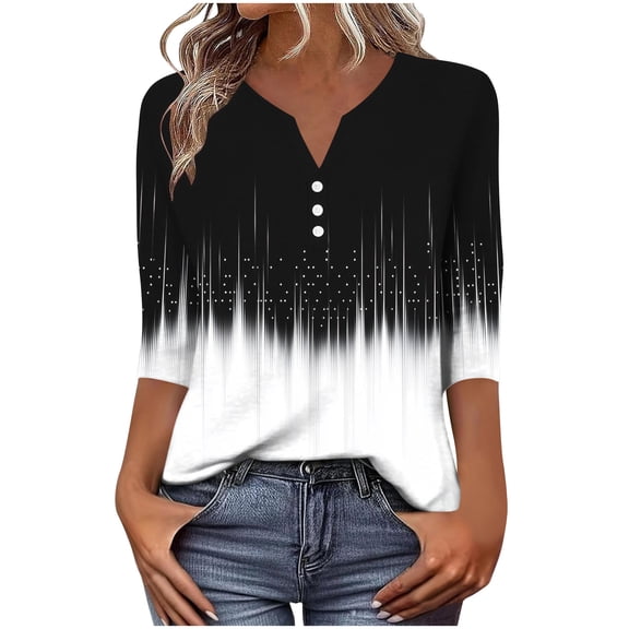 Haivin Womens Blouses Dressy Casual Business Tops 3/4 Sleeve Polyester and Spandex V Neck Work Office Shirts
