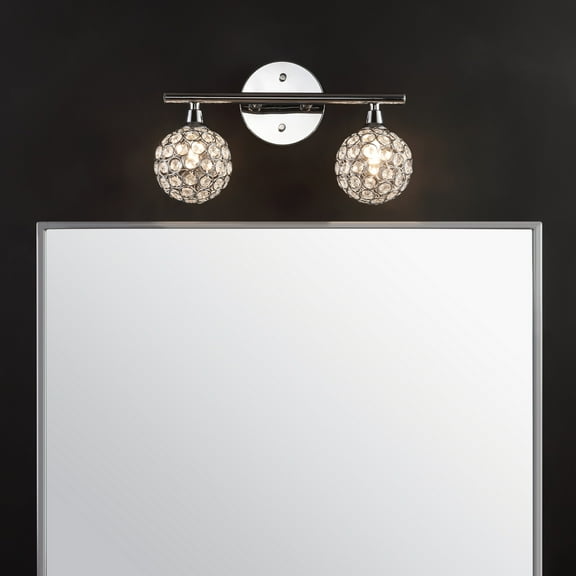 JONATHAN Y Maeve 13" 2-Light Iron/Glass Contemporary Glam LED Vanity Light, Chrome
