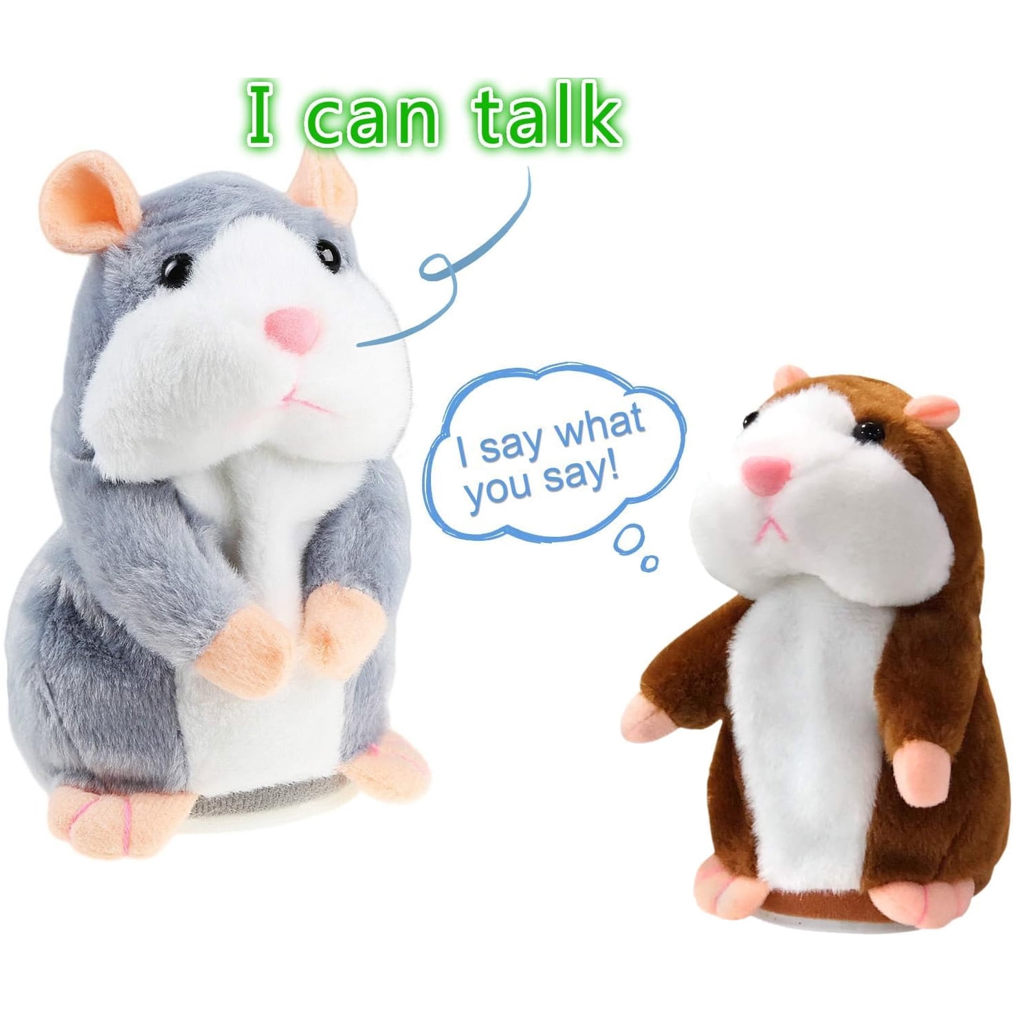Talking Hamster Toy, Animal Talking Toys Repeats What You Say Mimicry Pet Talking Record for Boys and Girls (Brown + Gray 6.3 Inch)