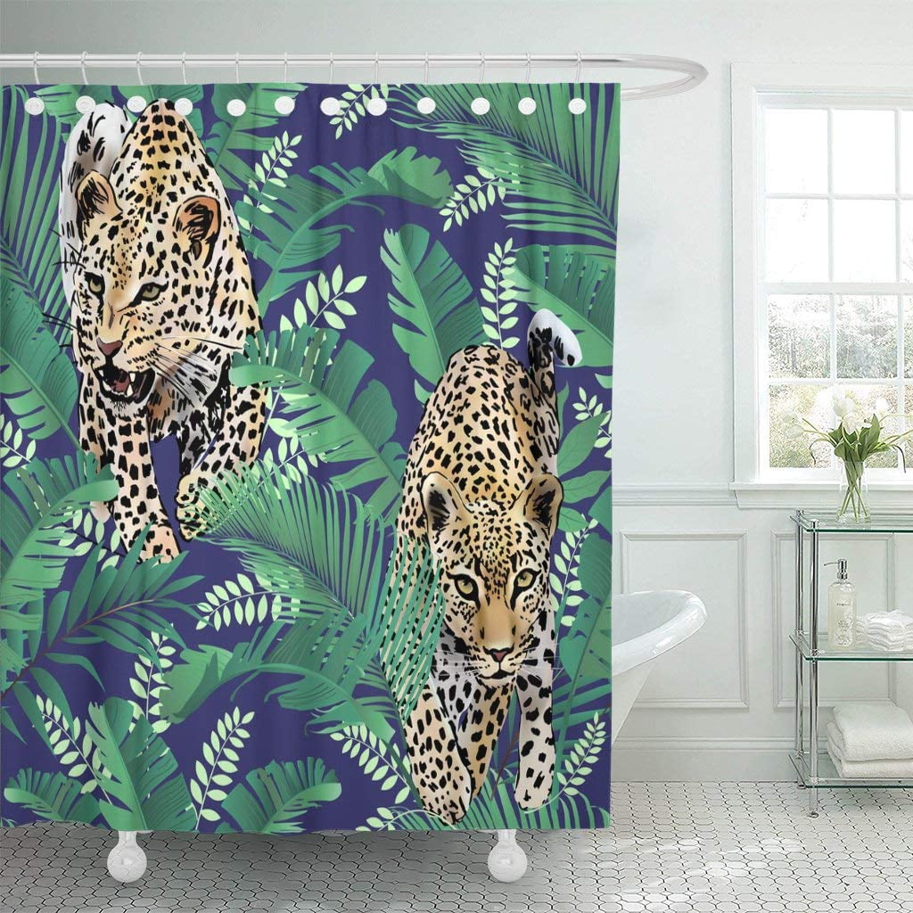 WOPOP Green Banana Cheetah and Leopards Palm Leaves Tropical Watercolor