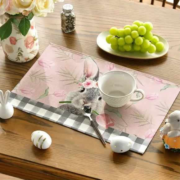 TIMIFIS Décoration Intérieure Napperon en Lin Napperons de Pâques en Lin Table de Cuisine Décoratif à Carreaux Imprimé Isolation Thermique Imperméable Tapis de Vaisselle Décoration Intérieure