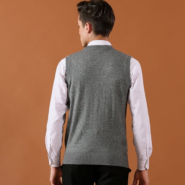 Chaleco de ropa para hombres de mediana edad y mayores, cárdigan con botones y cuello en V, chaleco de punto, suéter de color sólido