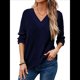 thumbnail image 1 of Camisa de Larga de Otoño para Mujer, Cuello en V, Jersey de Punto, Túnica, Camisa Formal Informal para Mujer Azul Oscuro M, 1 of 7