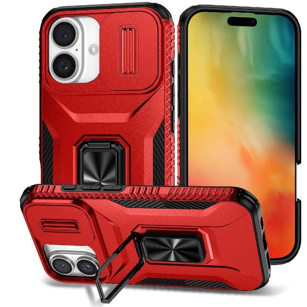 Funda para GANGXUN iPhone 16 Plus - Soporte metálico, Función magnética, Rojo
