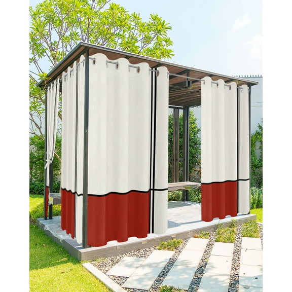 Outdoor Curtains for Patio, Red, Waterproof Blackout Outside Curtain for Porch/Pergola/Gazebo, Farmhouse Abstract Patchwork Black Stripes Art Thermal Insulated Drapes, 2 Panels, 54 x 95 Inch