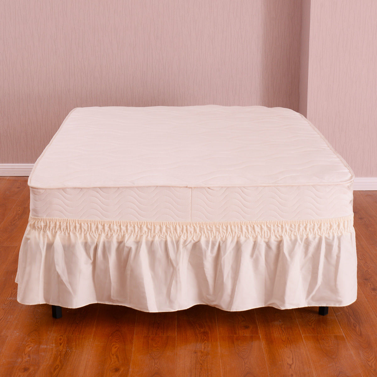 Beige TwinFull Size Elastic Bed Wrap Ruffle Bed Skirt Around Bed 14