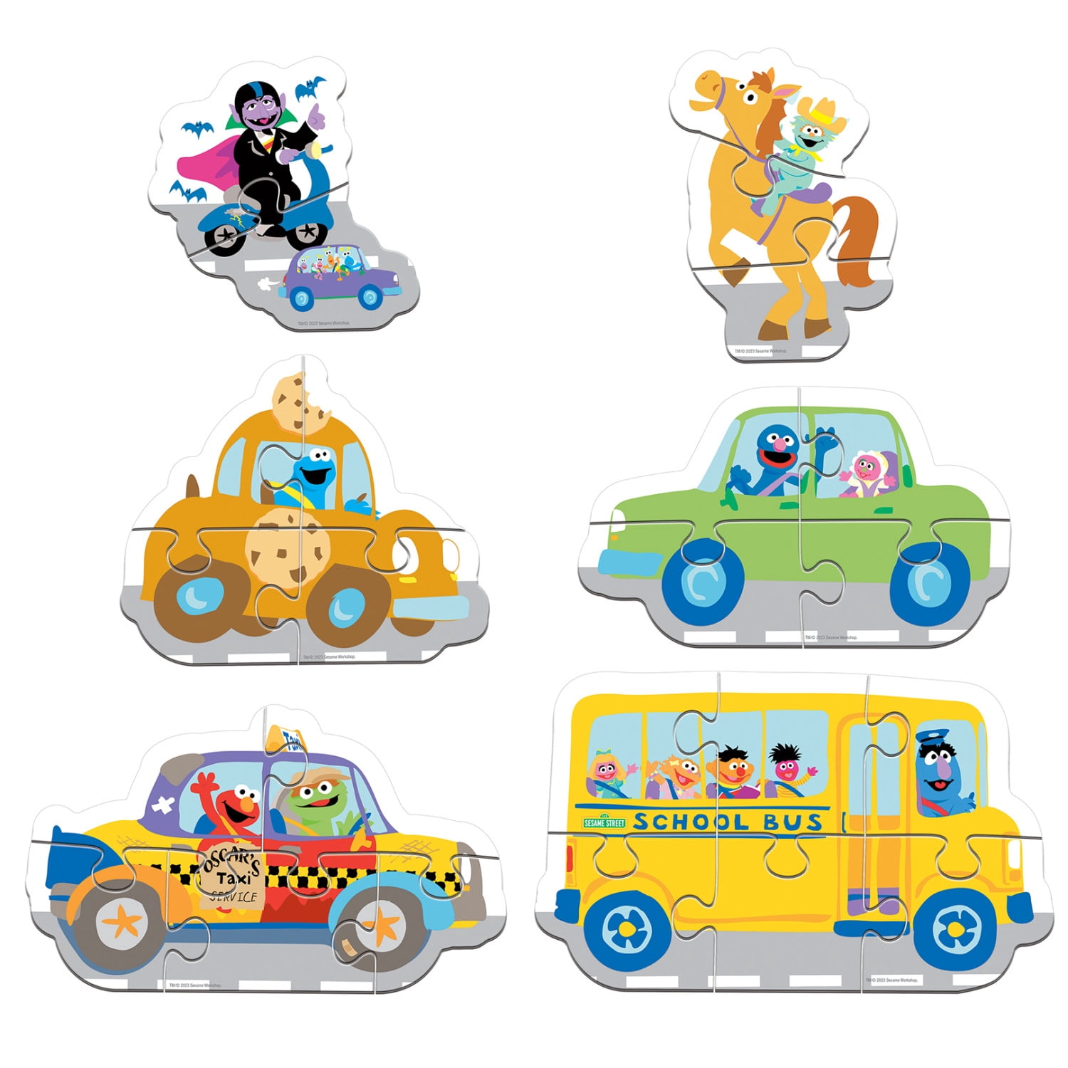 MasterPieces Sesame Street - Vehicles 6-Pack Mini Shaped Puzzles for Kids