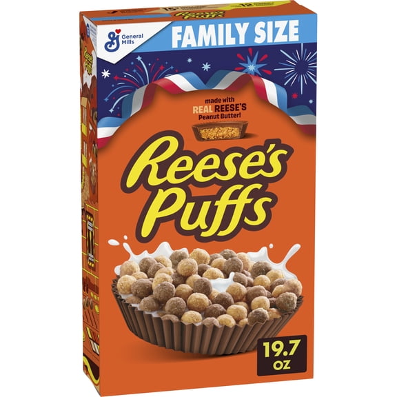 REESE'S PUFFS Breakfast Cereal, Chocolatey Peanut Butter Cereal, Family Size, 19.7 oz