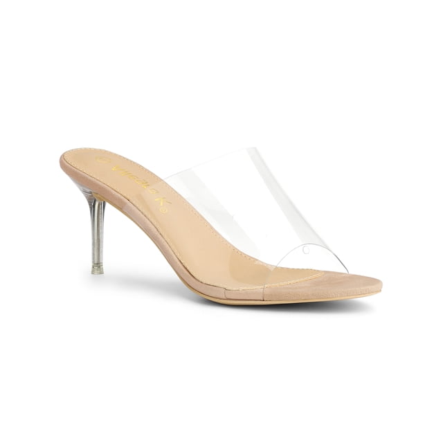 BLISSFUL STEP Sandales à Talons Aiguilles à Bride Transparente pour Femmes Nude 9