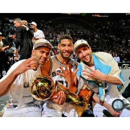 Tony Parker Tim Duncan Manu & Ginobili with the NBA Championship Trophy Game 5 of the 2014 NBA Finals Sports