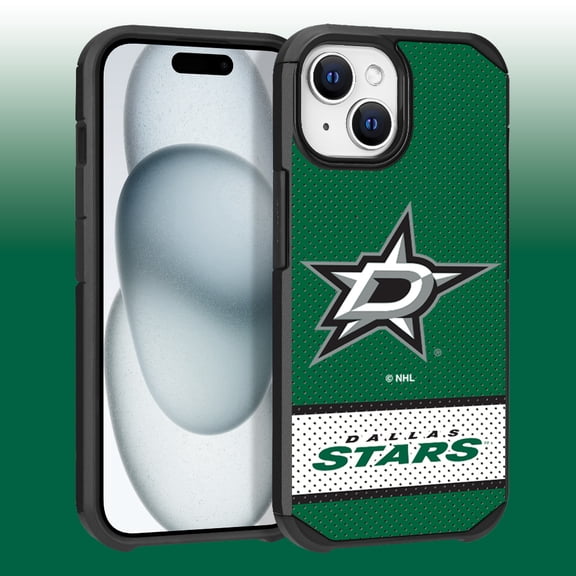 Apple iPhone 15 Plus - NHL Licensed Dallas Stars Team Logo on Jersey Textured Dual Layer Case