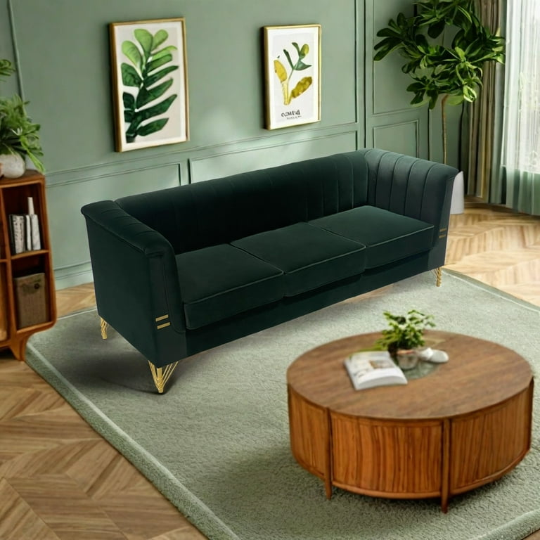 GeeHome FX-P82-GR(sofa)-82.67'' W Velvet Sofa, Mid-Century Sofa Furniture Chesterfield Couch for Living Room (Sofa, Green) GeeHome FX-P82-GR(sofa)-82.67'' W Velvet Sofa, Mid-Century Sofa Furniture Chesterfield Couch for Living Room (Sofa, Green)