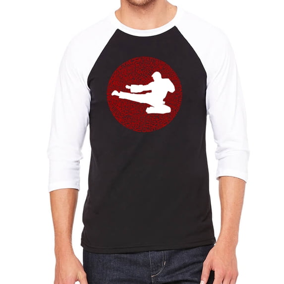 LA Pop Art Men's Raglan Baseball Word Art T-shirt - Types of Martial Arts